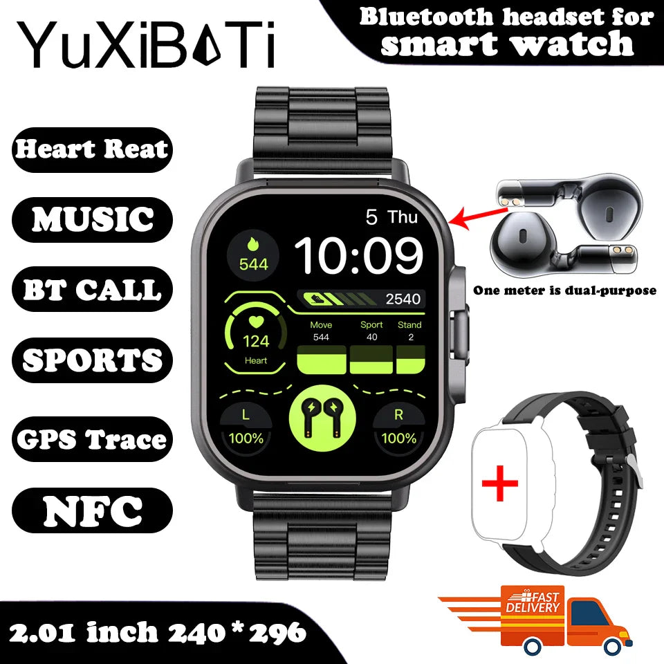 2024 New TWS 2-in-1 With Headset Smart Watch Bluetooth Call Men Watch GPS Track SmartWatch Heart Rate Monitor Play Music Watch